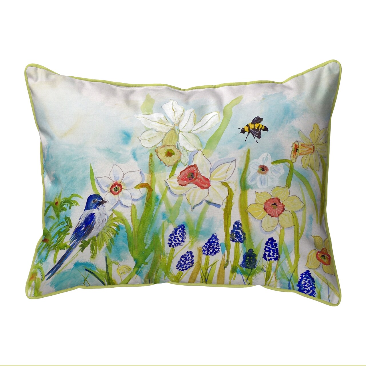 Betsy Drake Bird & Daffodils Large Indoor/Outdoor Pillow 18x18